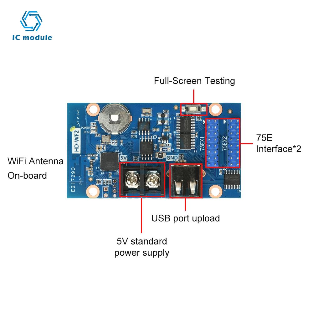 HD-WF2 WiFi & USB LED Display Control Card - DC 4.2-5.5V for Full Color Storefront Sign, Advertising Screen, and LED Strip