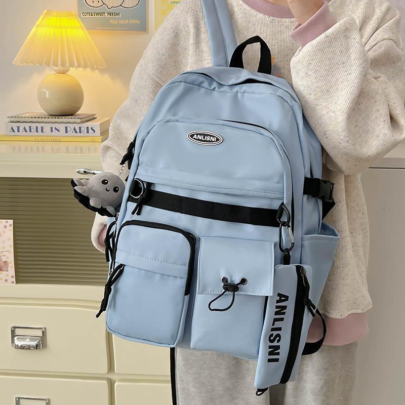 

Casual large-capacity backpack, unisex class backpack, campus junior high school student schoolbag синій