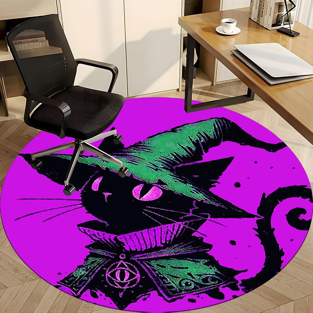 1pc Witch Cat Office Round Area Rug, Indoor Mat Suitable ForOffice, Under Office Chairs Bedroom Living Room Home Decor, Room Deco q119