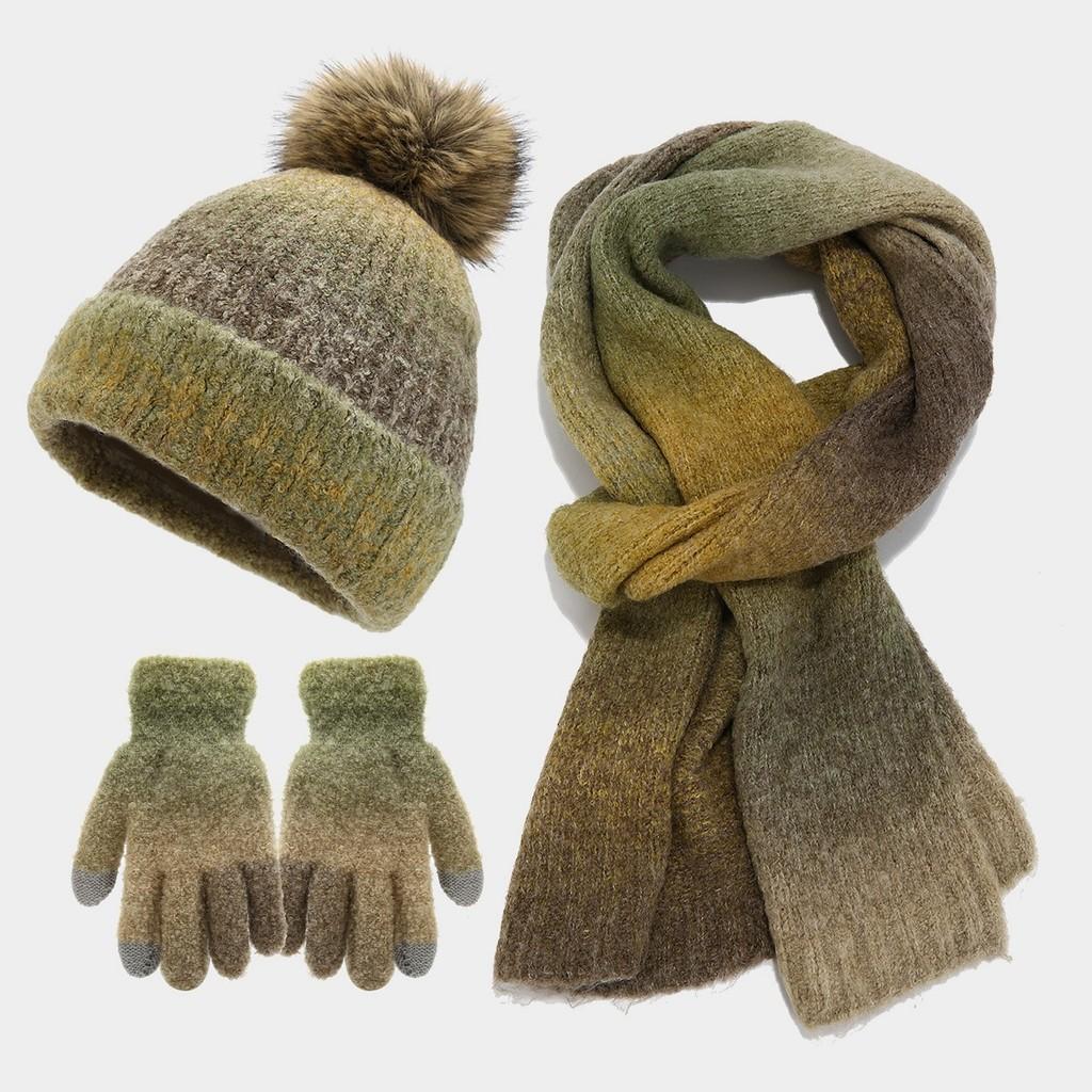 Acryl Strickmütze Schal Handschuhe Set für Herbst Lässiges Damen Mode Accessoire Paket