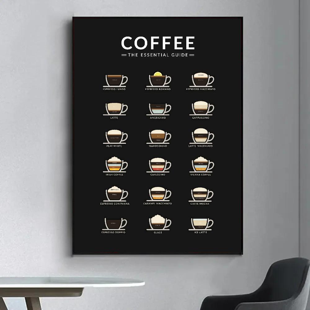 1pc Coffee Essential Guide Poster Self-adhesive Art Waterproof Paper Sticker Coffee House Bar Room Wall Decor