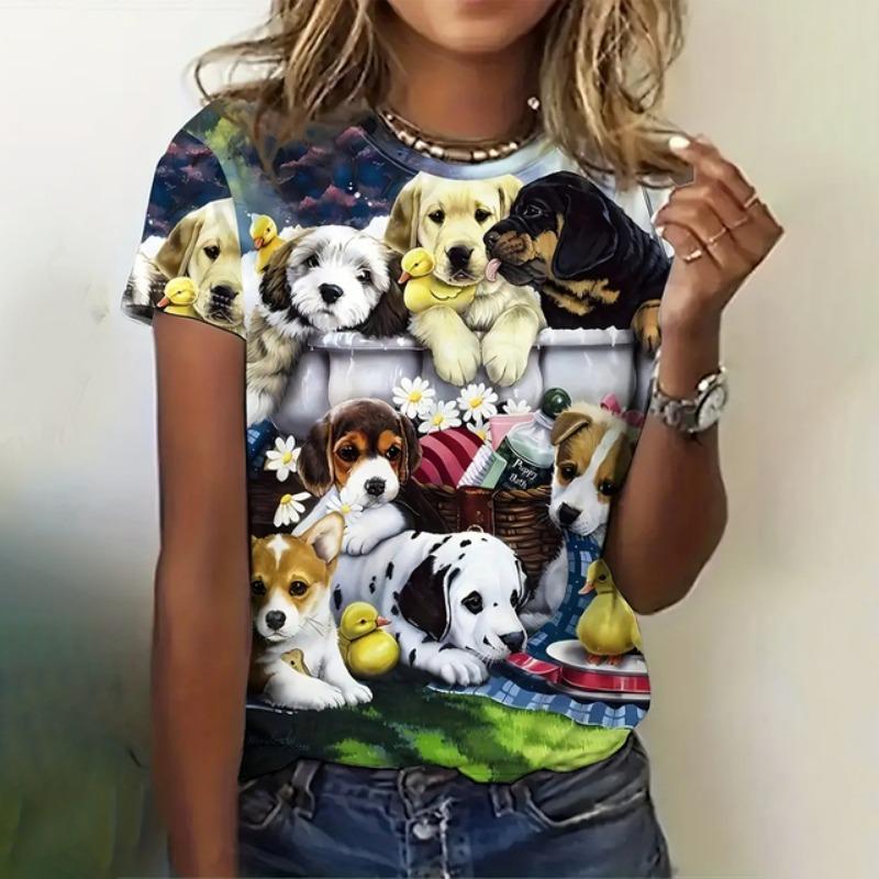 

Футболки женские с принтом Kawaii Puppy 3D Модная уличная одежда Топы с круглым вырезом Свободные повседневные футболки Уличная одежда Футболки Harajuku Пуловеры XL