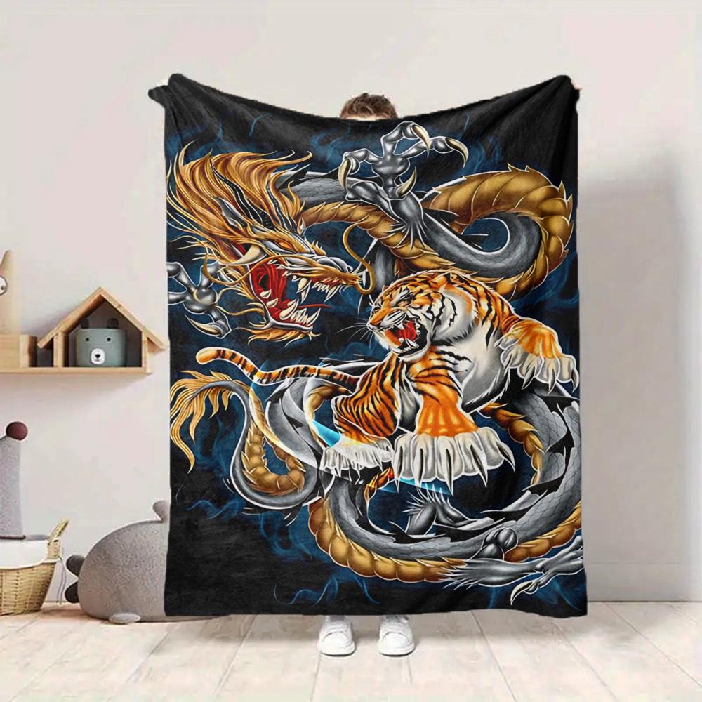 1pc Dragon Tiger Design Blanket Lightweight Blanket Throw Blanket For Sofa, Bed, Travel, Camping, Livingroom, Office, Couch, Chair yy251010095