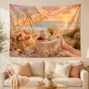 Pink Sunset Beach Tapestry Wall Hanging Rose Flower Sea Fabric Tapestries Cozy Bedroom Room Decor Aesthetic Bed Backdrop