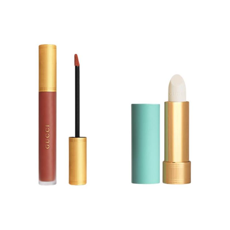 Gucci Cloud Mist Lip Glaze Rouge Lip Balm Makeup Set Easy to Apply Color Cloud Mist Lip Glaze #505 + Rouge Lip Balm #01