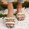 New Leopard Print Open-toed Flat-bottomed Slippers Women's 2025 European and American Large-size Summer Wear Fashion Beach Cool Slippers