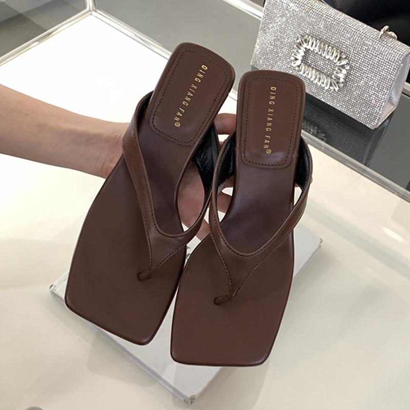 

Мода 2025 Лето Новый Бренд Женские Шлепанцы Модные Узкие Ремешки Слипоны Вьетнамки Тонкий Высокий Каблук Уличные Платье Слайды Отпускные Сандалии 40 коричневый