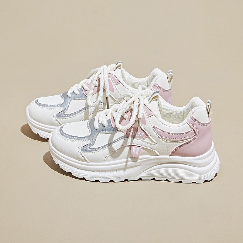 

Women s Casual Sport Shoes Classic Round Toe Lace Up Chunky Sneakers Fashion Outdoor Platform Height Increasing Running Shoes 35 рожевий
