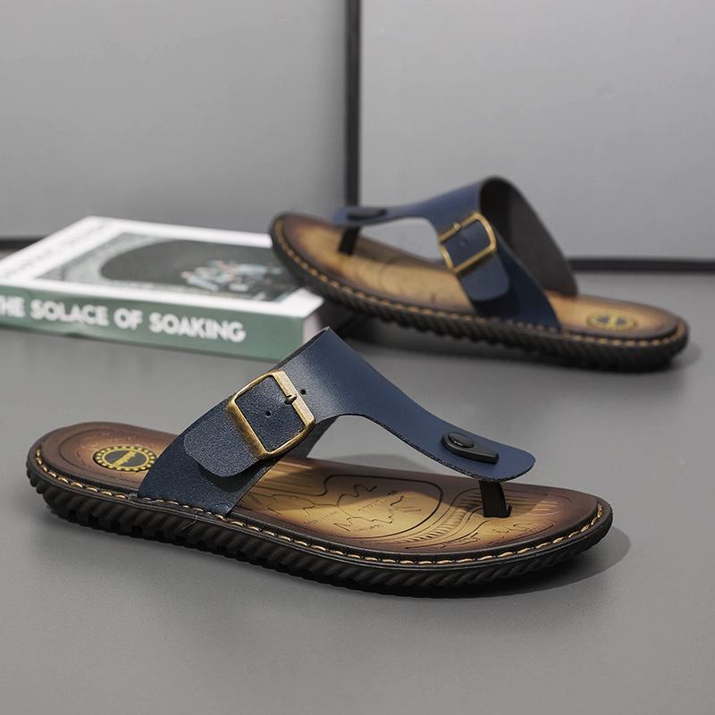 Übergröße Mode Weiches Leder Herren Flip-Flops Outdoor Wasserdichte Strandsandalen Sommer Herren Hausschuhe