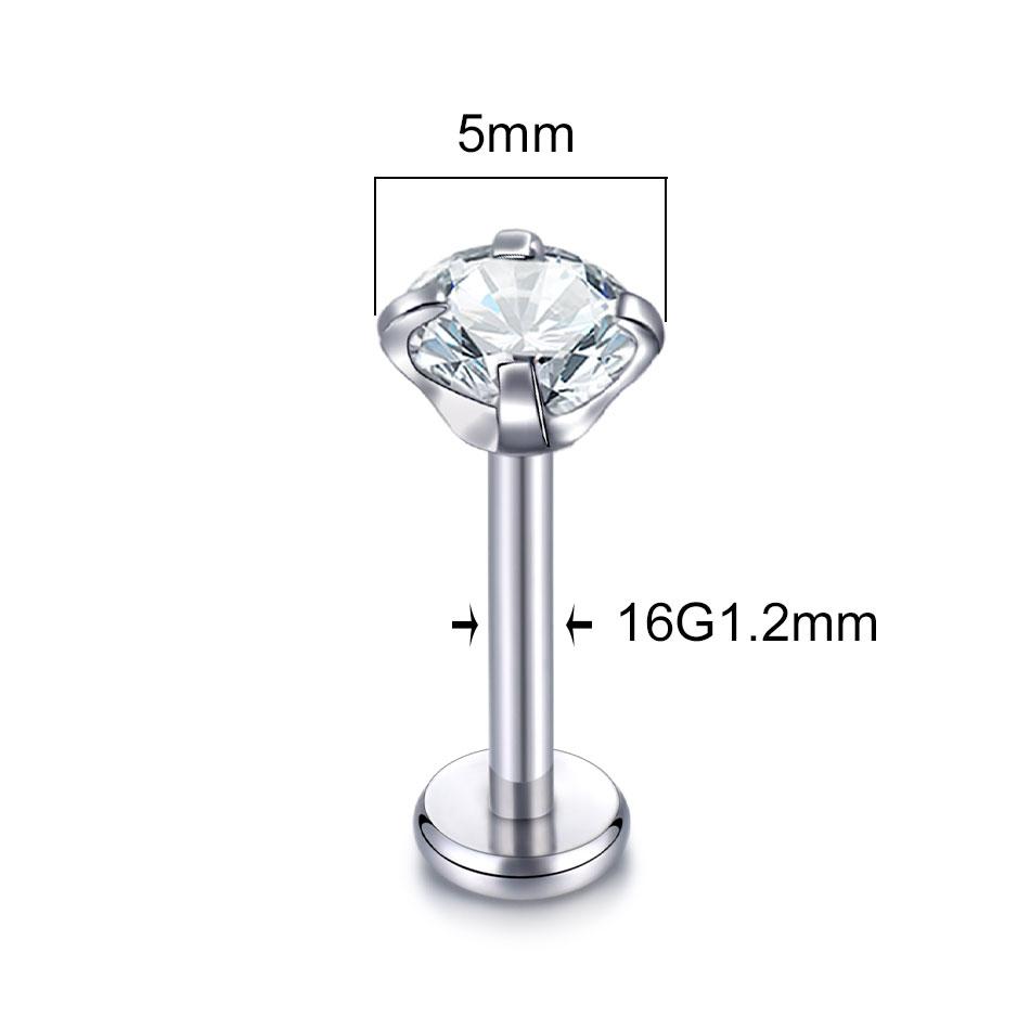 1pcs ASTM F136 Titanium Labret Piercing 2/3/4/5mm Zircon Ear Cartilage Tragus Lobe Helix Stud Earrings Piercings Body Jewelry