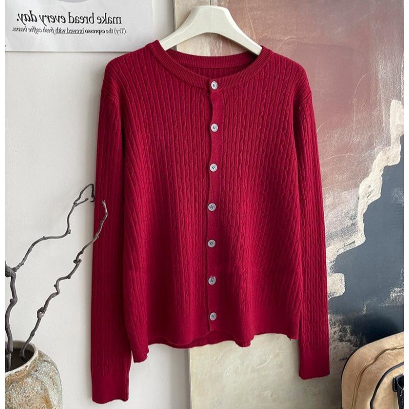 Core-spun Yarn Twist Soft Waxy Knitted Cardigan Top Women's Autumn and Winter New Casual Sweater Long-sleeved Jacket Top