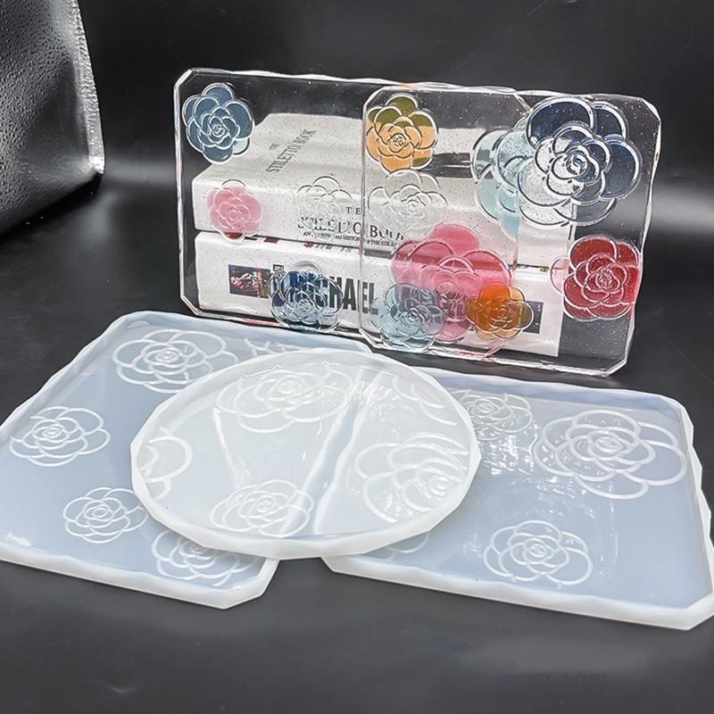 Diy Homemade Base Mold Coaster Crystal Dripping for Creative Silicone Mold Camellia Base Placemat Mold for Diy Craft