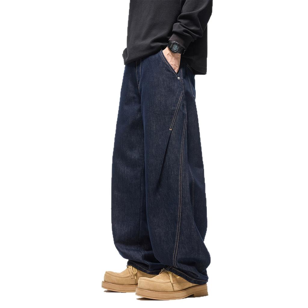American Retro Trendy Brand Dark Blue Scimitar Jeans Men's New Trend Loose Wide-leg Casual Long Pants