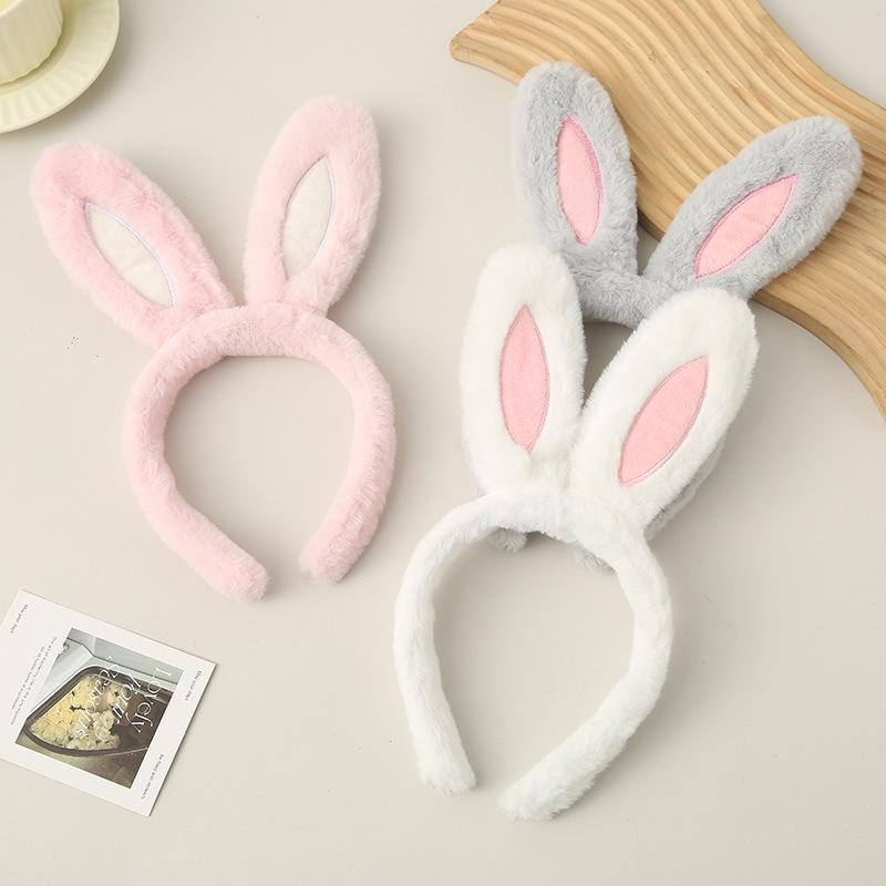 

Корейская плюшевая повязка на голову с кроличьими ушками со скидкой для умывания лица и укладки волос - Милый мультяшный дизайн