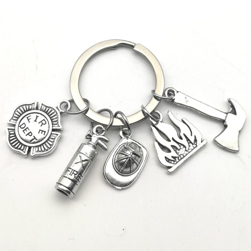 2020 New Fire Extinguisher and Flame Keychain/Firemen Fire hero key ring Gift Creative Firefighter Gift fasion jewellery