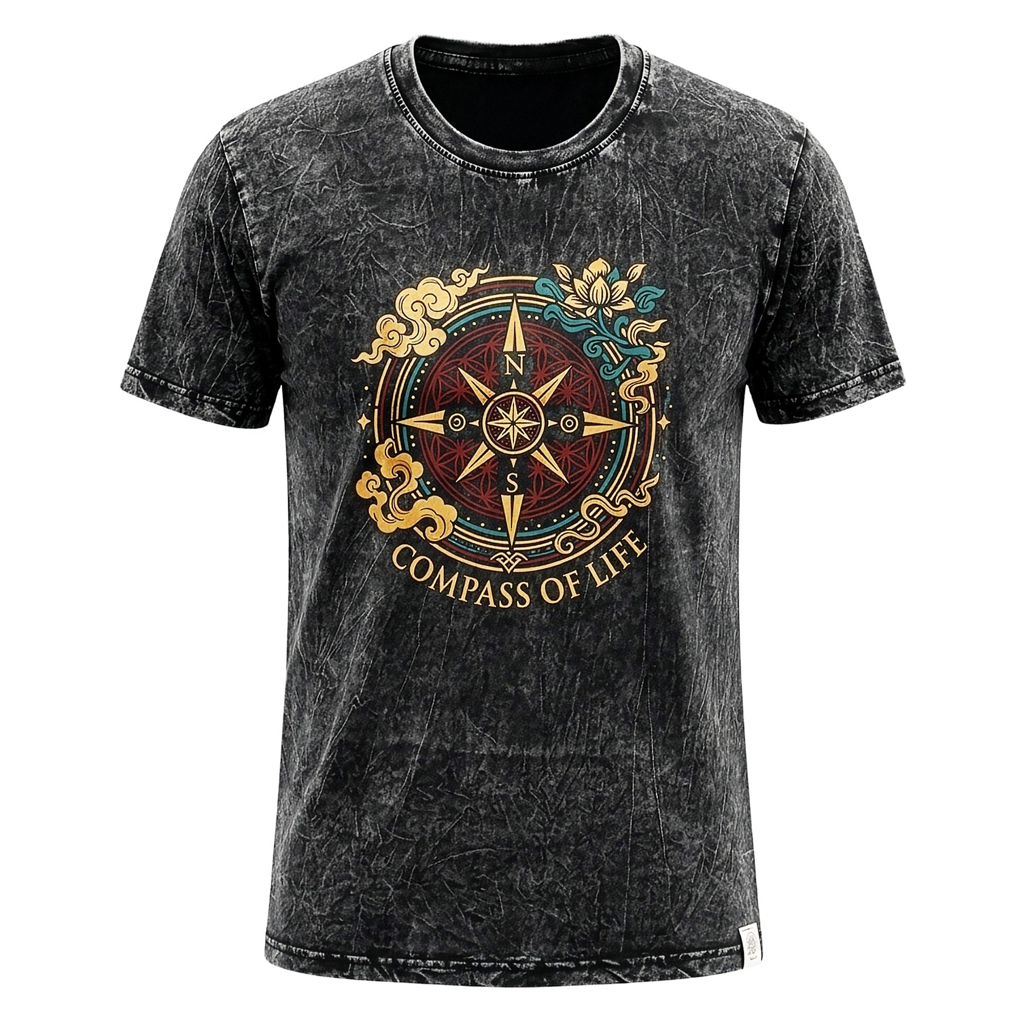 Shamtam Nomad Sari Stonewashed Katoenen T-shirt - Kompas Van Het Leven - Antraciet - Large
