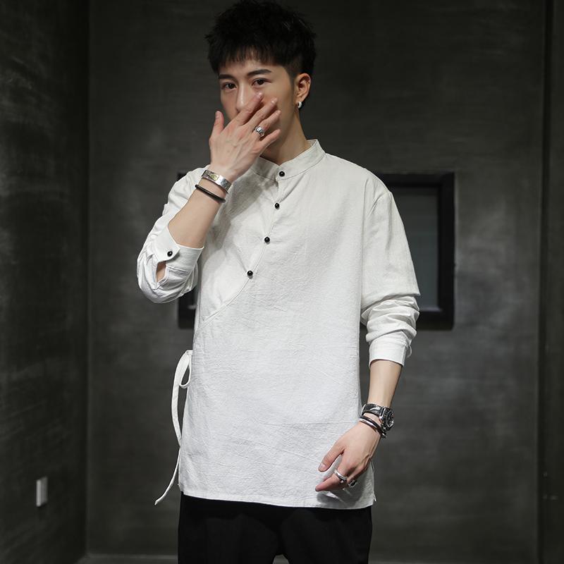 Herren Chinesischen Stil Hanf Hemd Baumwolle Leinen Tang-anzug Hanfu Retro Stehkragen Zen Kleidung Harajuku Tops Kleidung Männer kleidung