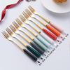 Zhis Nordic Stainless Steel Fruit Fork & Spoon Set with Ceramic Holder