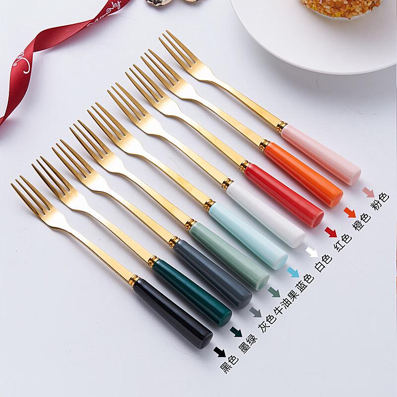 Zhis Nordic Stainless Steel Fruit Fork & Spoon Set with Ceramic Holder