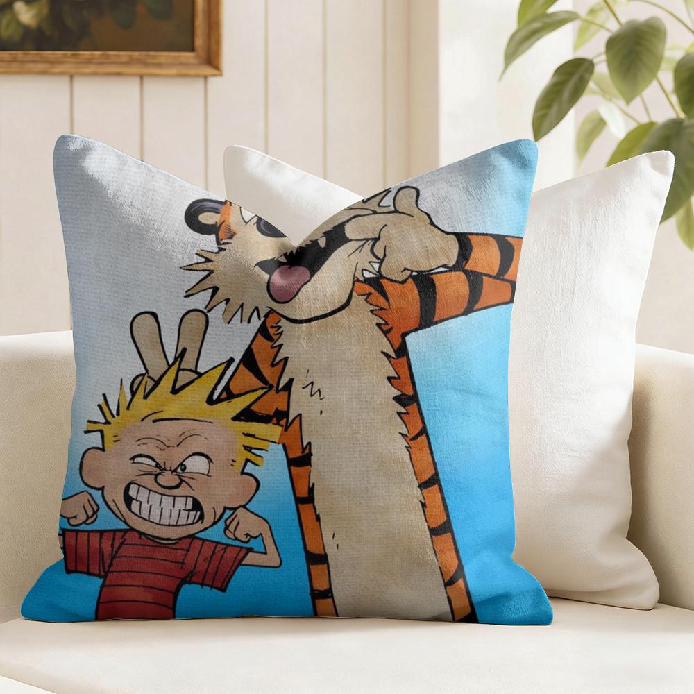 Comic CCalvin And HHobbes Cushion Cover Eco Linen Pillow Case DoubleSided Print Breathable Durable Zipper Home Decor Gift