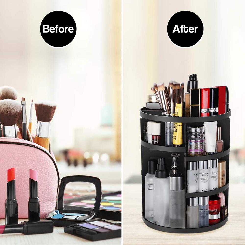 Multifunction 360 Rotating Makeup Organizer Bathroom Makeup DIY Adjustable Cosmetics Storage Box Vanity Shelf 