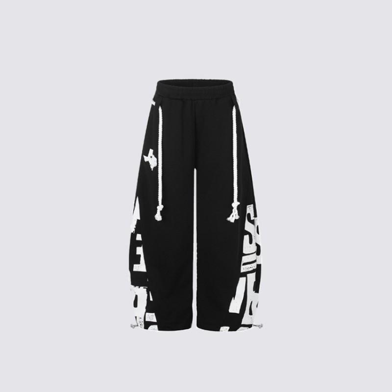 Mens Unisex Letter Print Sweatpants Loose Fit Wide Leg Casual Trousers Sports