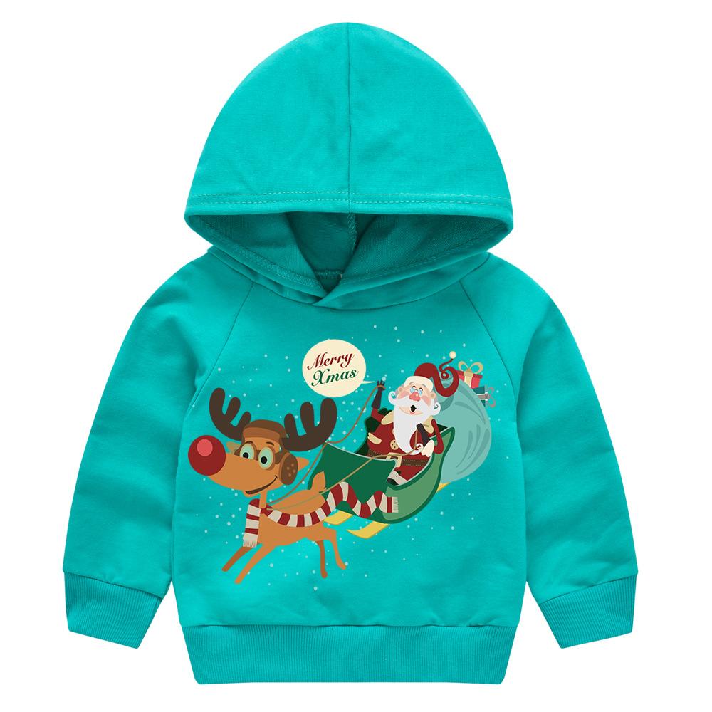 Christmas New Year Cartoon Spring and Fall Children's Printed Hooded Sweater Boys and Girls Casual Tops with Hoodie