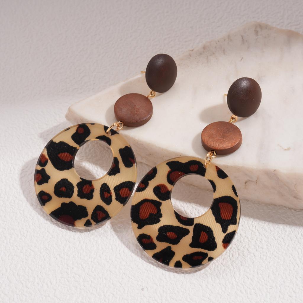 Flower Round Leopard Print Earrings Maillard Autumn and Winter Fashion High-end Earrings