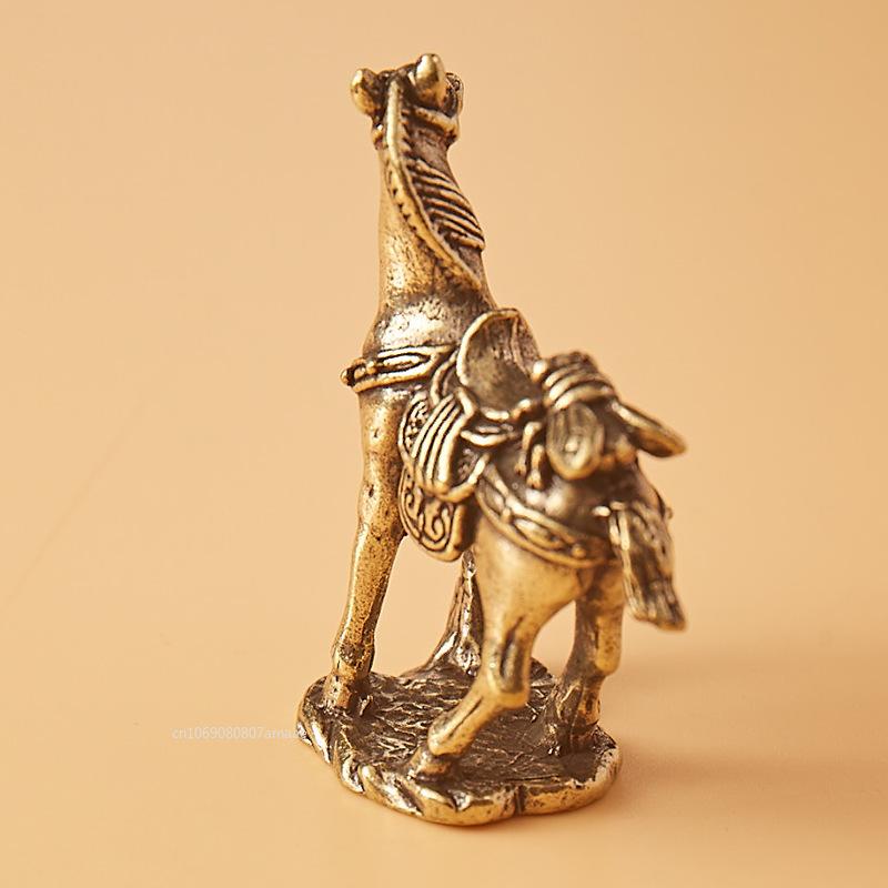 Solid Brass War Horse Small Statue Vintage Desk Ornament Zodiac Animals Figurines Miniatures Tea Pet Home Decorations Crafts