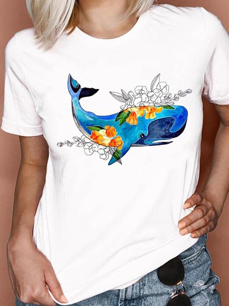 Women T Shirts Cartoon Bee Floral Queen Fashion Print Female Graphic T Top Female 90S Clothing Short Sleeve Shirt Tee T-Shirt