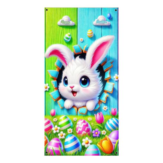 Ostern Türbanner Frühlingshase Karotte Eier Veranda Schild Große Haustür Wand Kulisse für Innen Außen Frühlingsfest Dekoration Fotokabine Requisiten