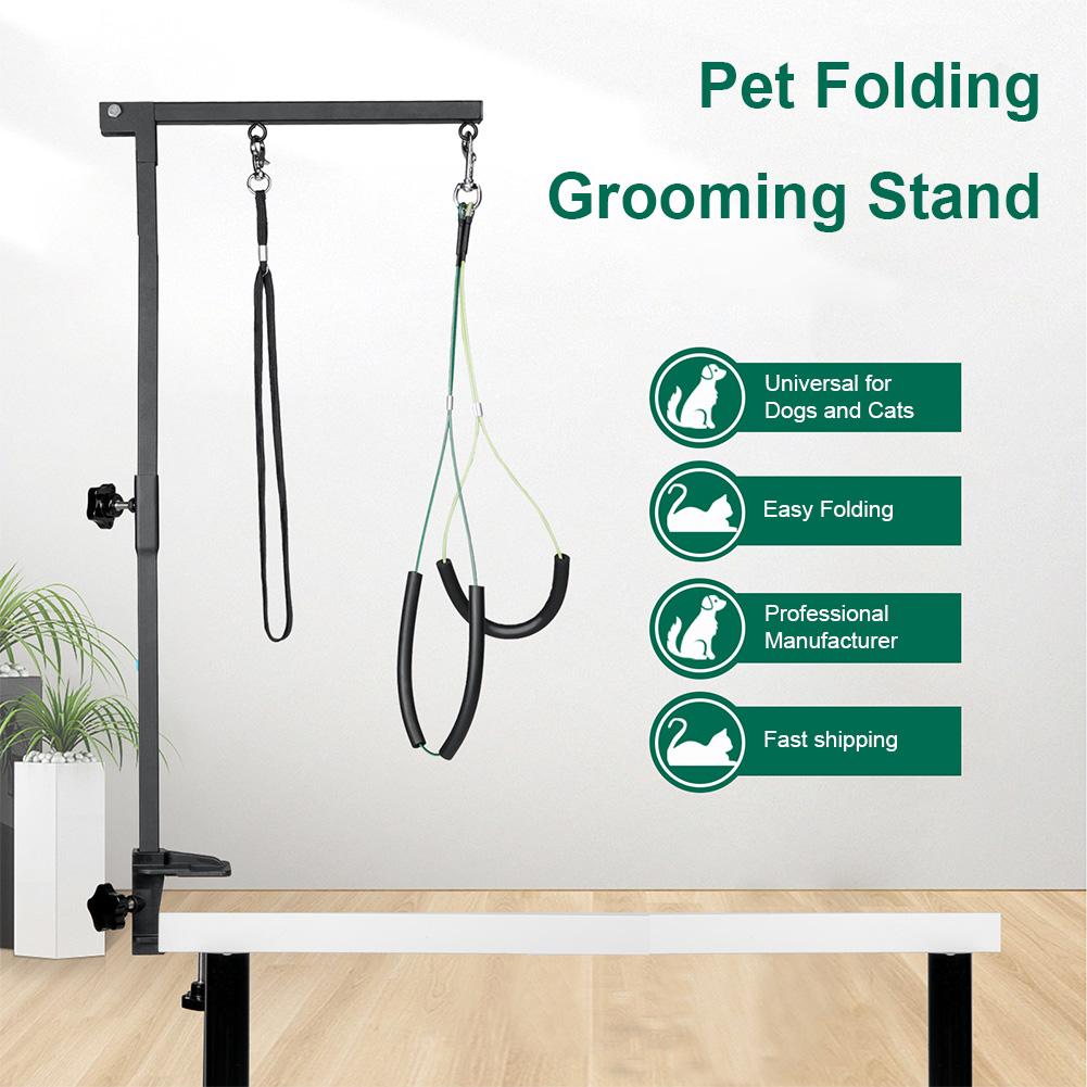 Dog Shower Stand Stainless Steel Trimming Pet Grooming Stand Height Adjustable Pet Foldable Grooming Bracket with Restraint Rope