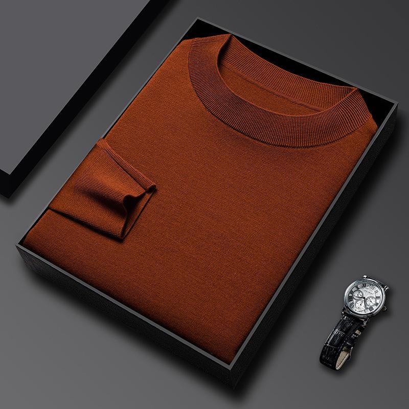 Men's 100% Pure Wool Half-High Neck Sweater, Machine Washable, Thick Base Layer - 2025 Autumn/Winter New Style