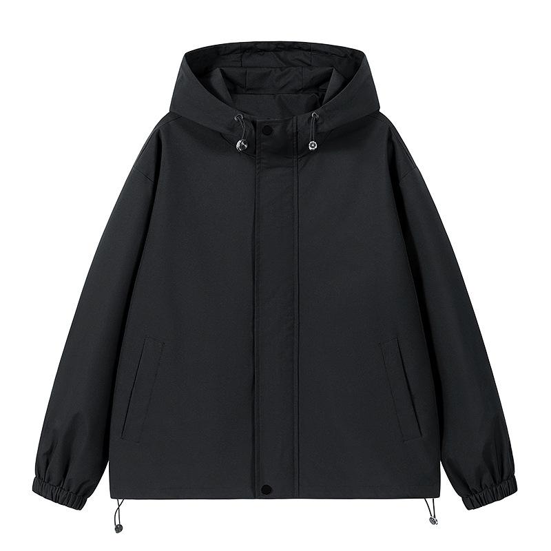 Spring and Autumn Hooded Jacket Men's Korean Style Casual Hong Kong Style Loose Couple Trench Coat Waterproof Jacket