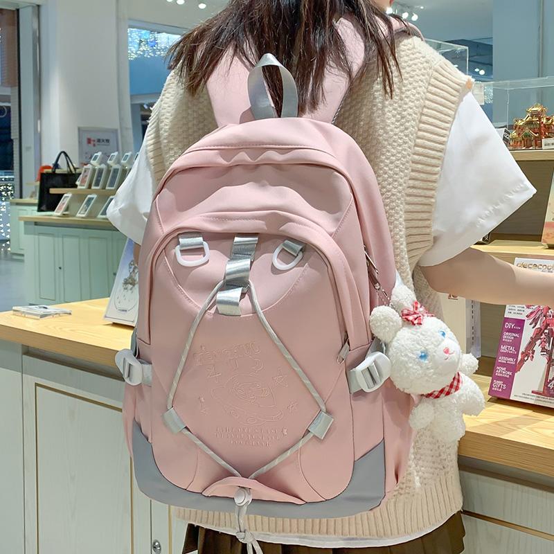 New Girl Leisure White Embroidery Nylon Kawaii School Bag Women College Backpack Lady Cute Laptop Fashion Female Travel Book Bag
