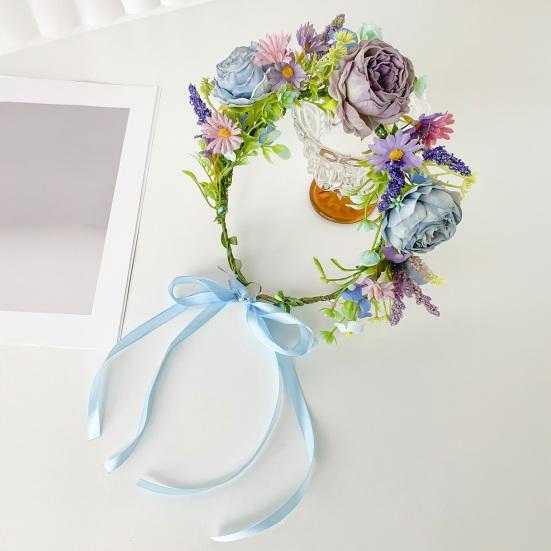 Bridal Headband Artificial Flower Decor Ribbon Lace-up Garland Wedding Ceremony Headband Weddings Travel Fairy Hair Garland Hair