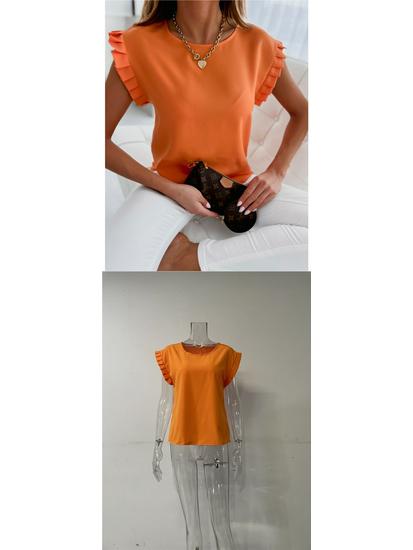 Women's Short Sleeve Pleated Round Neck Top