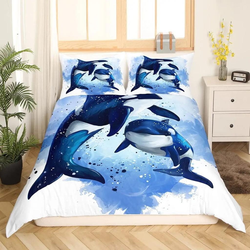 Comforter Nautical Sailing Whale Bedding Set 2-3Pcs Bedroom Set Single Double Size For Adult Boy Girl