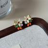 2025 New Trendy Enamel Kumquat Flower Stud Earrings for Women Sweet Imitation Pearl Flower Stud Earrings Fashion Date Zircon