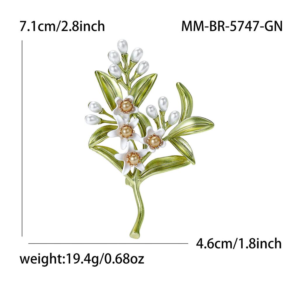 Classic Enamel Jasmine Brooches for Women Pearl Plant Flower Pins Friend Event Party New Gifts Jewelry Decoration Accessories