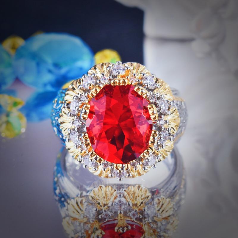 BELLA BOX Italský Vintage kartáčovaný Weave Gravírovaný zlatý rupie Rubínový prsten s korunkou vhodný pro ženy na denní párty módní šperky