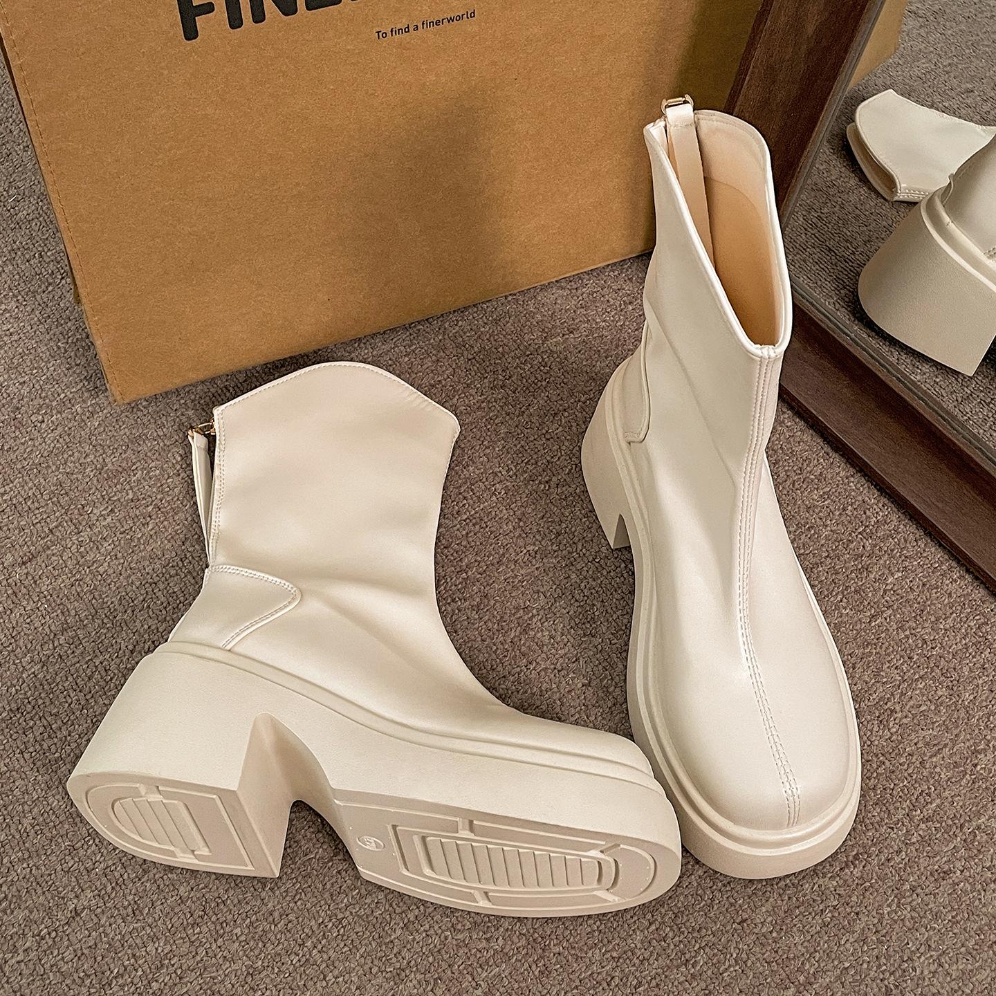 

Black retro British thick heel Martin boots women s 2025 new autumn small man thin and tall short boots 40 бежевый