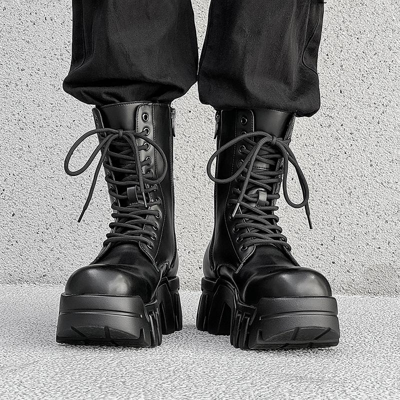 Original Design Hight Quality Spring New Street Style Leather Casual Boots For Men's Women Black Hombre Height Increasing Shoes