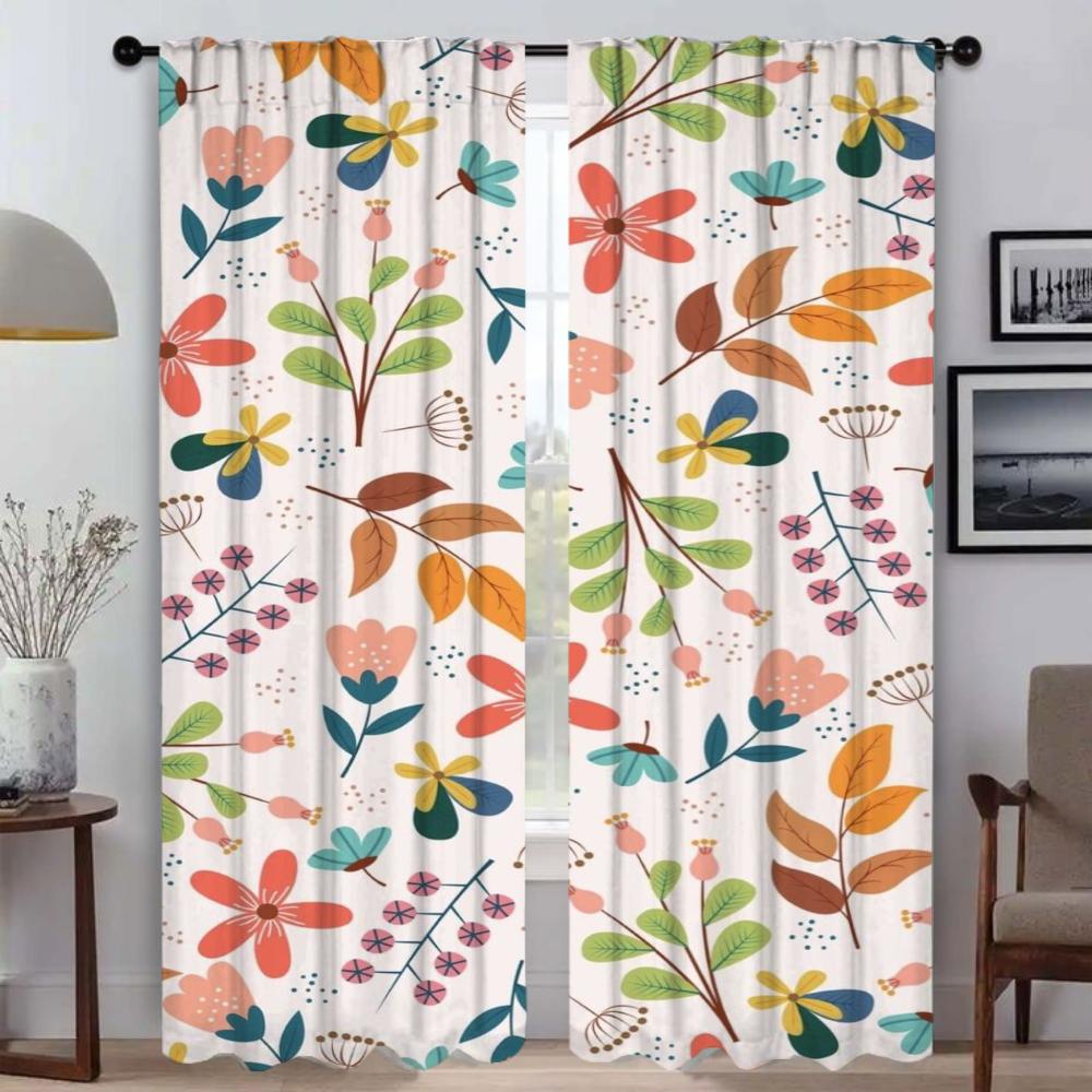 Set di 2 Tende Divisorie Floreali Tenda Soggiorno Decorazione di Halloween Tende in Garza Camera da Letto Arredamento Casa Realizzato in Poliestere Trattamento Finestra Zona