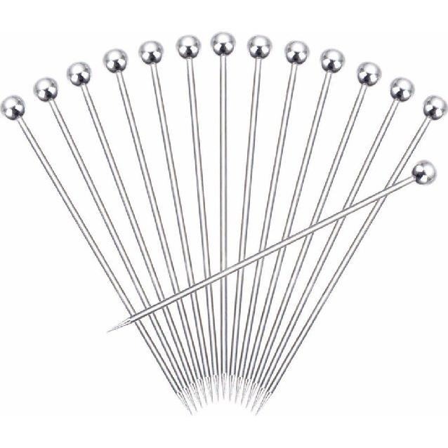 15 Pieces Stainless Steel Cocktail Picks Metal Martini Picks 4.3 inch Gold Silver Round bead 15 Piec