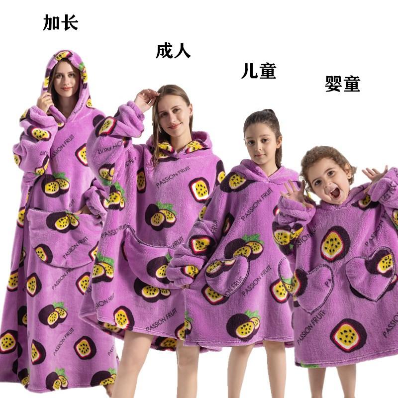 winter warm fleece hooded women's blanket sleeves fleece warm hooded sweater sweater women's hooded robe pajamas sleepwear robe