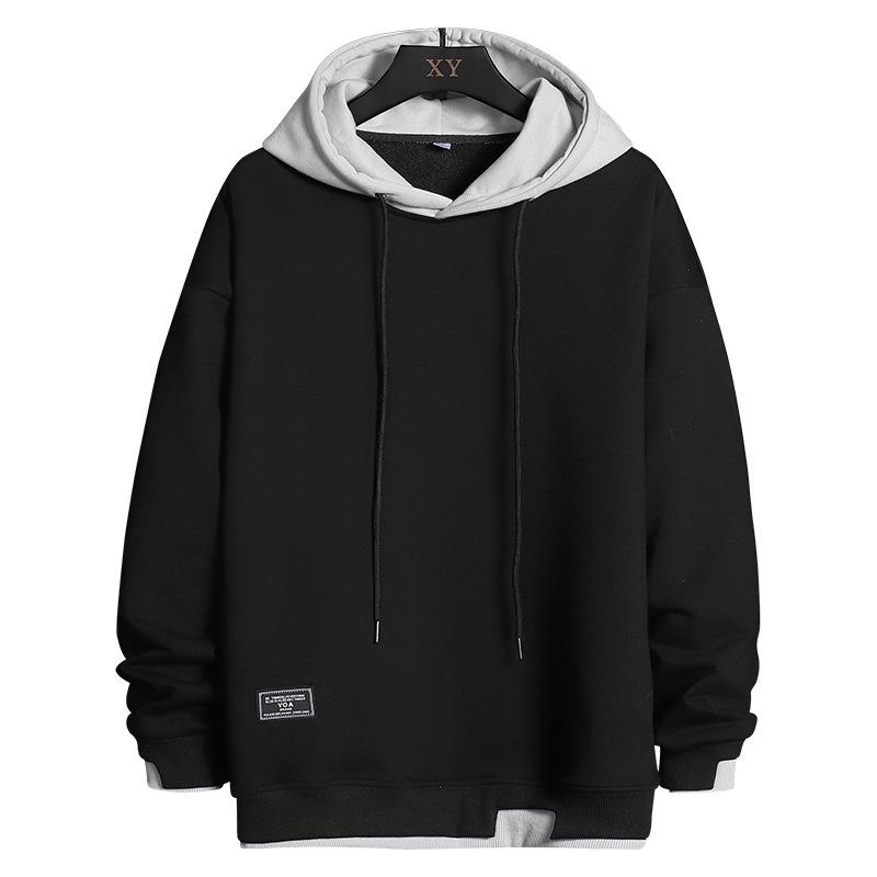 Men S Japanese Style Fake Two Piece Hooded Sweatshirt Loose Fit Casual Top