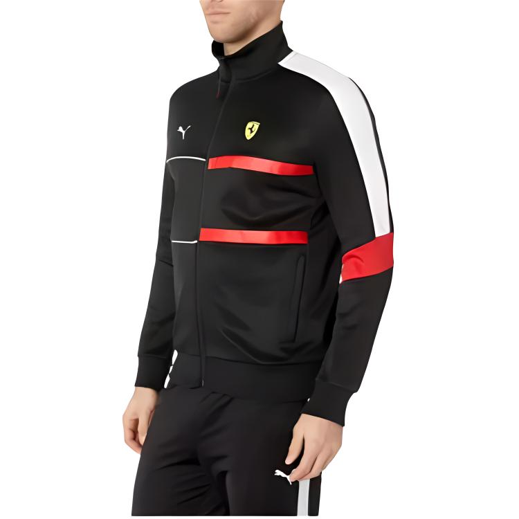 Puma Jachetă Sport Casual Retro cu Guler Stand Ferrari Racing Series Bărbați Jachetă Neagră 577822-02