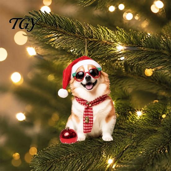 Lightweight Acrylic Dog Hanging Ornament Crown Keychain, 2D Flat Backpack Kawaii Puppy Bag Accessory Charm, Cute Animal Key Ring with Lanyard