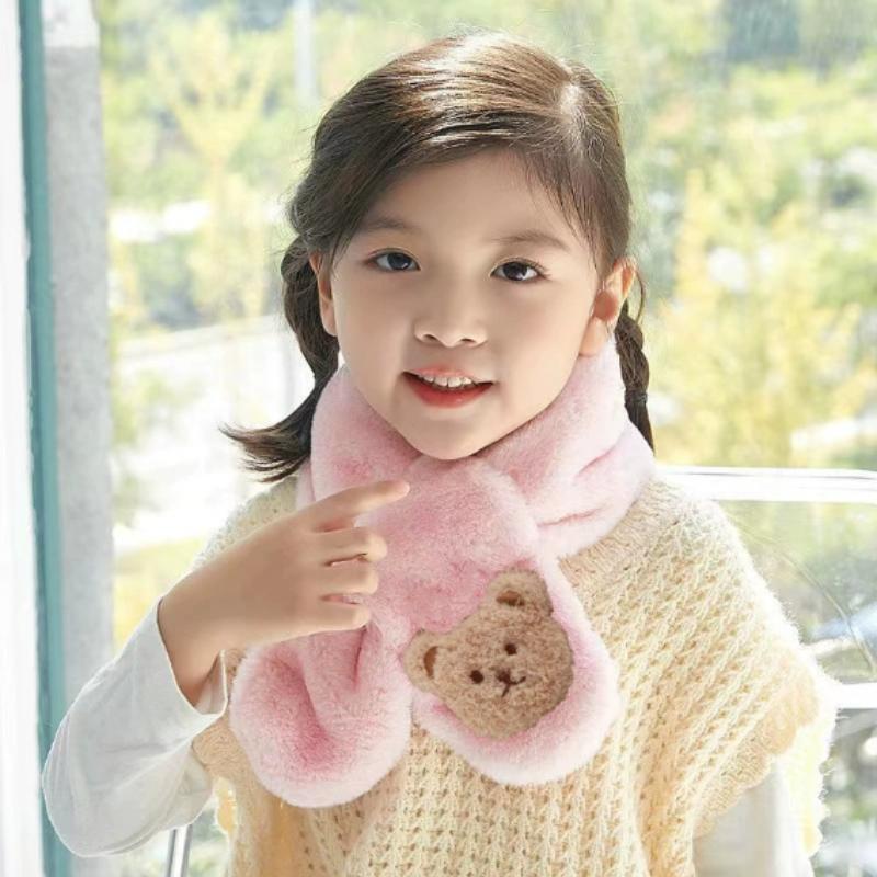 1PC Winter Scarf for Preschoolers, Student Plush Neck Cover, Thickened Warm Scarf, Cute Little Bear, Soft Scarf for Children